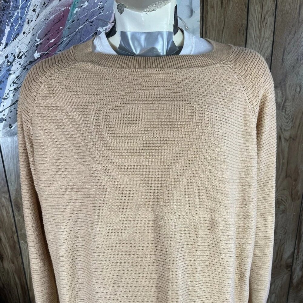 🎁 Old Navy XXL Tan Ribbed Knit Crewneck Sweater Pullover Long Sleeve